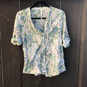 Lauren Conrad button down blouse birds and flowers
